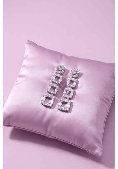 Valmont Accessories Zirkon Taşlı Geometrik Kare Sallantılı Kadın Küpe Gümüş Renk Şık Abiye Tasarım