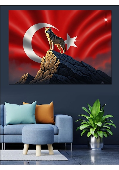 Ahşap Tablo Ay Yıldızlı Kurt Dağ Zirvesi