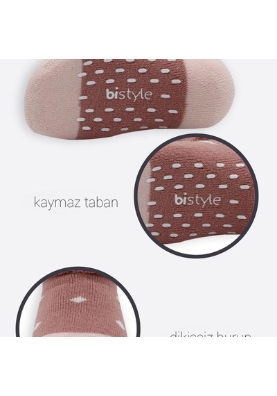 Bistyle Puanlı Kaymaz Havlu Soket Çorap 2'li Bs10502 Pudra Pembe Pudra Pembe Pudra - Pembe