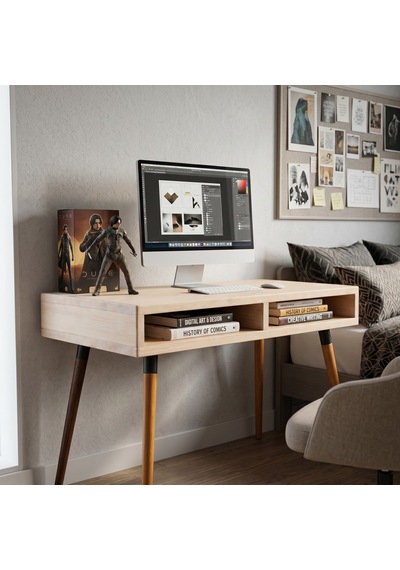 Mobenta Slot Desk: Masif Çalışma & Laptop Masası 2 Gözlü Depolama - 120x60 Bz Krem