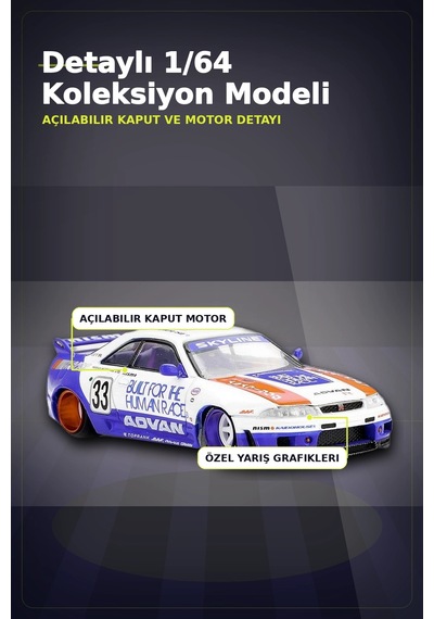 Özel Boya Kaplamalı 1/64 Ölçek Nissan Skyline Gt-r R33 Diecast Model Araba Bx-313372