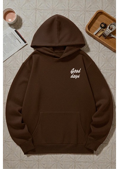 Uyguntarz Unisex Good Days Baskılı Oversize Sweatshirt Kahverengi
