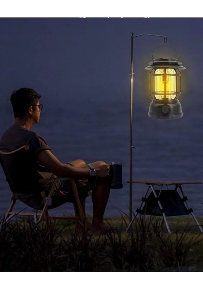 Usb Şarjlı Led Kamp Lambası - Bluetooth Müzik Çalar, El Feneri Ve Cep Telefonu Şarj Cihazı Siyah