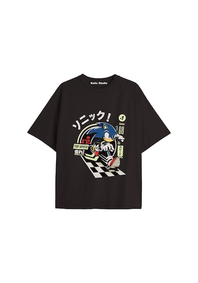 Kalic Studio Unisex Bay Sonic Desenli Siyah Yazlık T-shirt Siyah-236
