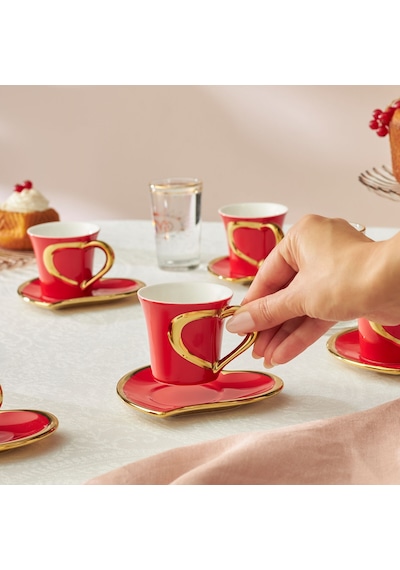 Karaca Kalpten 6 Kişilik Kahve Fincan Takımı 90 Ml Kirmızı