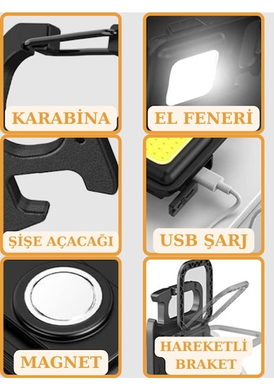 3 Adet Led Anahtarlıklı Metal Kasa El Feneri Cep Boy Cob 800mah Siyah
