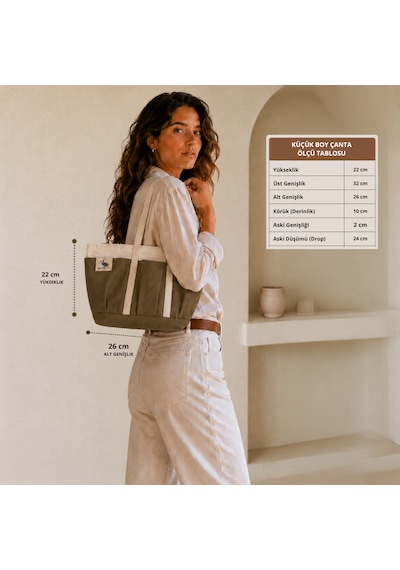 Bordglow Novaglow Design Serisi Küçük Boy - Siyah - Premium Kanvas Çanta - Tote Bag 9 Cep - Fermuarlı 32x22x10 Cm Kahverengi