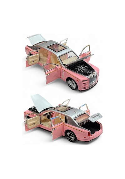 Rolls Royce Phantom 1:32 Ölçek Metal Model Araba - Pembe, Sesli Ve Işıklı, Kapıları Açılan 18 Cm