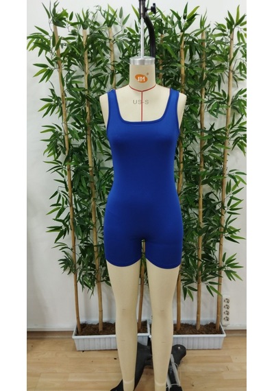De'charme Kadın Kare Yaka Sırt Dekolte Detay Dalgıç Bodycon Mini Tulum Saks Mavi