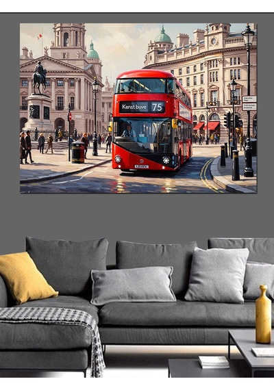 Ahşap Tablo Londra Kırmızı Otobüs Şehir Caddesi