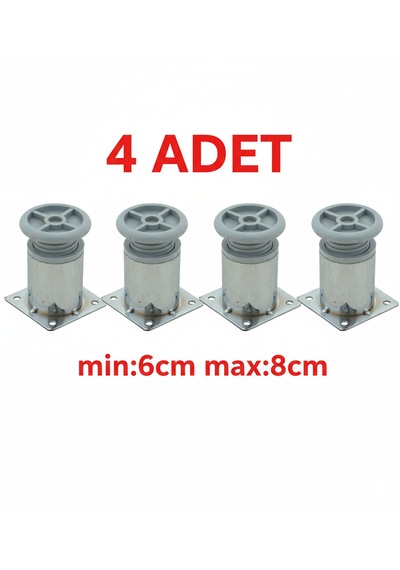 Ludıa Metal Ayarlanabilir 4 Adet Mobilya Ayağı Metal Tablalı 6cm Gri