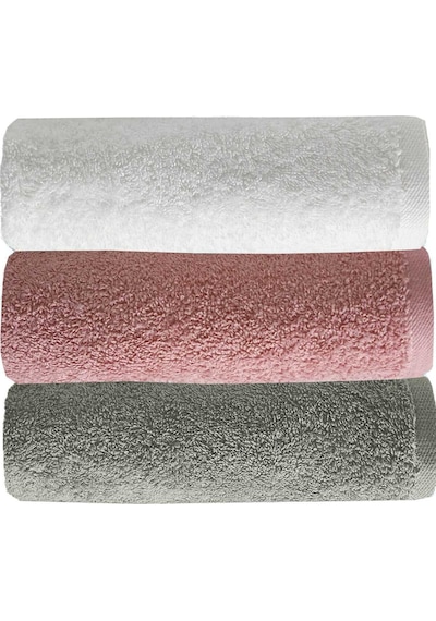 3 Lü Düz Renk El Yüz Havlu Seti %100 Pamuklu 50x90 Cm Gri-gül-beyaz Diğer
