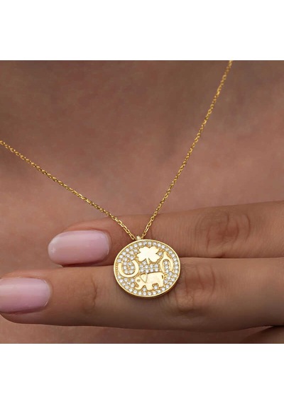 Gümüş Gold Fil Motifli Şans Kadın Kolye Altın