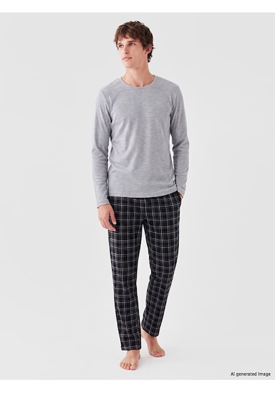 LC Waikiki Lc Waıkıkı Gri Bisiklet Yaka Erkek Termal Pijama Üst