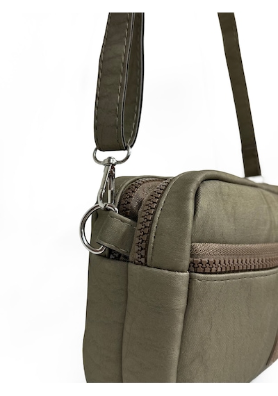 Westbag Kadın Çapraz Askılı Üç Gözlü Fermuarlı Krinkıl Günlük Omuz Çantası 2'li Set Siyah - Haki