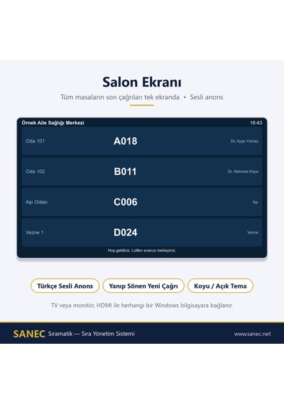 Sanec Sıramatik 19" Hdmı Monitörlü Sıra Çağrı Sistemi