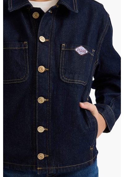 Defacto Düğmeli Nakışlı Denim Ceket Erkek Çocuk G4378a826spbe278 Mavi-be278