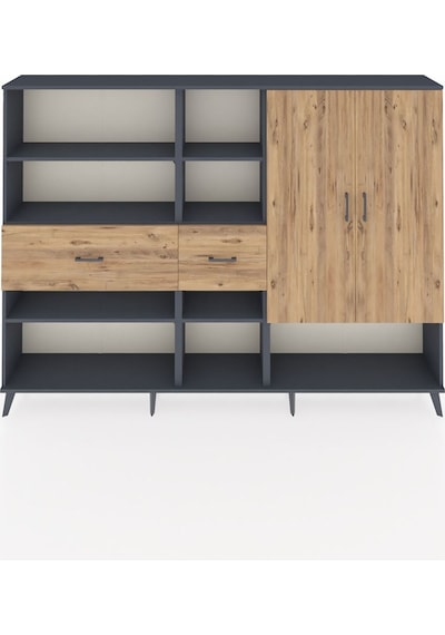 Arges Dolap 10 Raflı 2 Çekmeceli 2 Kapaklı 220x30x163 Antrasit-ça Antrasit-çam