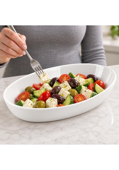Porselen Büyük Kayık Tabak 28 17 Cm, Beyaz Oval Servis Ve Sunum Tabağı, Yükseltilmiş Kenarlı Makarna, Salata, Meze, Kahvaltılık Ve Ana Yemek Tabağı, 1 Adet Çok Renkli