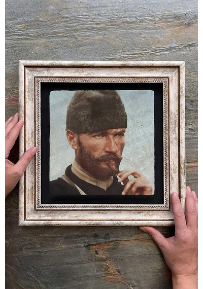 Oscar Stone Decor Çerçeveli Tablo Taş Duvar Dekoru 30 X 30 Cm Mustafa Kemal Atatürk Sakallı