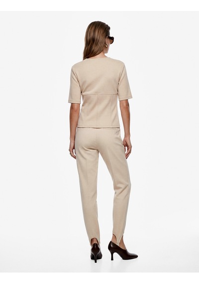 Koton Slim Fit Bisiklet Yaka Kısa Kollu Balenli Korse Detaylı Tişört Bej 7wak50027uk Ekru