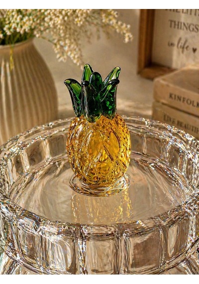 2'li Borosilikat Cam Optik Kapaklı Meyve Serisi Kavanoz Seti 200 Ml Ananas Şeffaf