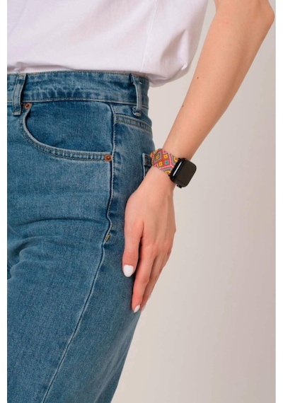 Hippi Etnich Siyah Örgü Apple Uyumlu Watch  Kordonu 42-44-45-49 Mm