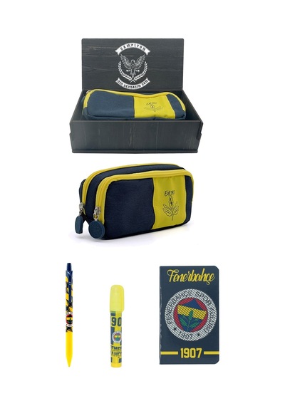 Fenerbahçe Kalemlik Set 4lü Kırtasiye Seti Ahşap Kutulu