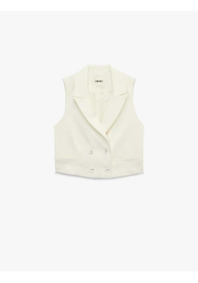 Koton Cepli Düğmeli Kruvaze Blazer Yelek Kırık Beyaz 6sak20065pw Ekru