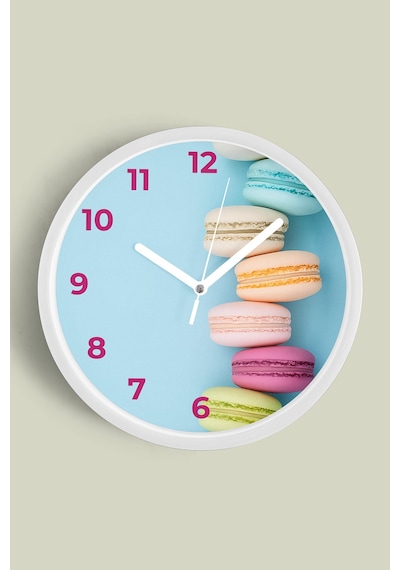Pastel Renkli Macaron Modern Duvar Saati - 42cm - Önü Camlı Beyaz Kasa - Sessiz Mekanizma Beyaz