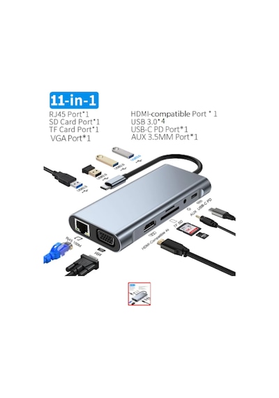 Usb Type C Apple Uyumlu MacBook Çevirici 11 In 1 Hub 4K Hdmı Rj45 Usb 3.0 Pd (550793800)