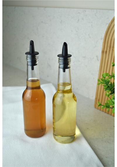 2 Adet 250 Ml Cam Yağdanlık Sirkelik Sosluk Şişesi Silikon Tıpalı Zeytinyağı Sıvıyağ Yağlık Şişe Şeffaf