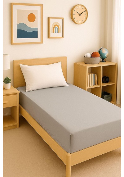2 Adet Düz Pamuklu Tek Kişilik 140 X 200 Cm Lastikli Penye Çarşaf Beyaz - Gri