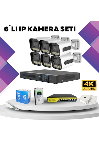 6'lı Güvenlik Ip Kamera Seti - 4mp Dış Mekan Kamera, 3.6mm Lens,