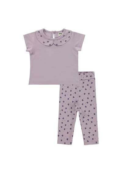 Civil Baby Kalp Empirme Bebe Yaka 6-18 Ay Takım - Lila