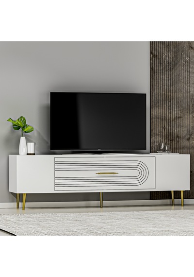 Camilla Tv Sehpası Tv Ünitesi 150 Cm Beyaz Altın