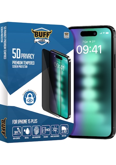 Buff Apple iPhone Uyumlu  15 Plus - 2x5d Ekran Koruyucu + Şeffaf Kılıf + Lens Koruyucu Privacy Hayalet