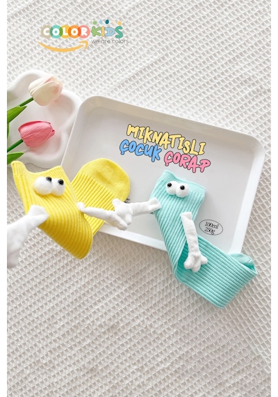 Color Socks Çocuk Mıknatıslı El Ele Tutuşan Çoraplar Topuksuz ÇoK Renkli