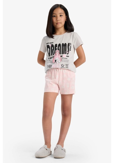 DeFacto Kız Çocuk Pijama Takımı Baskılı Kısa Kollu Üst Desenli Şort E0545A825HSGR293 Gri DeFacto Kız Çocuk Pijama Takımı Baskılı Kısa Kollu Üst Desenli Şort E0545A825HSGR293 Gri