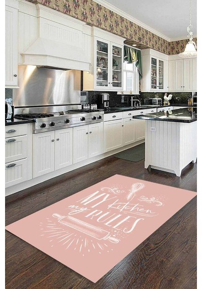 Pembe Kaymaz Tabanlı My Kitchen My Rules Mutfak Halısı Mt47n11