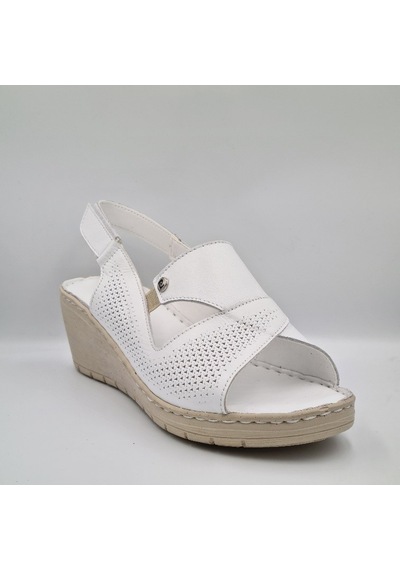 Pierre Cardin 6908 Beyaz Deri Dolgu Topuk 6cm Kadın Sandalet Beyaz