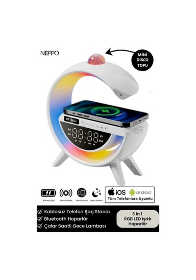 G Harfi Şeklinde Dijital Saat Kablosuz Şarj Rgb Gece Lambası Bluetooth Hoparlör Çok Amaçlı İstasyon