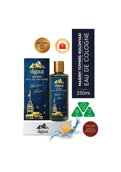 Maiden's Tower Kolonyası Eau De Cologne Cam Şişe 250 Ml Türkiye Serisi Okyanus Ferahlığı Kokusu