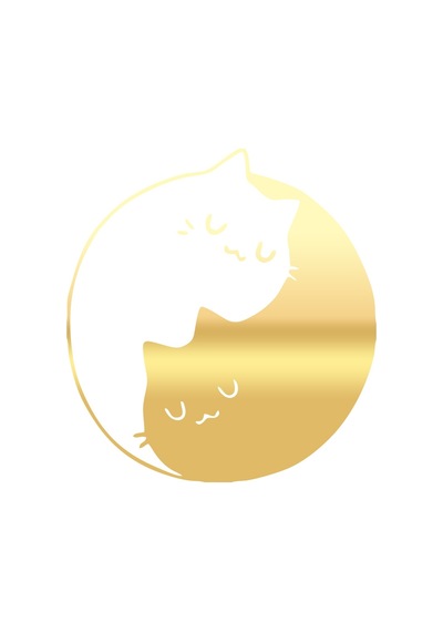 Kediler Ying Yang Araba Sticker 17x17 Cm Gold