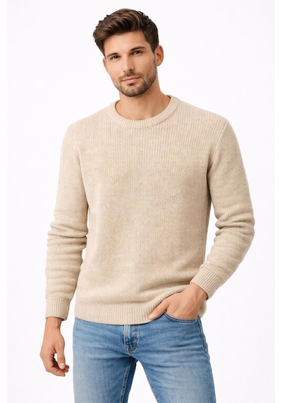Classics Men Turbulance Slim Fit Bisiklet Yaka Uzun Kol Erkek Triko - 7529 Krem