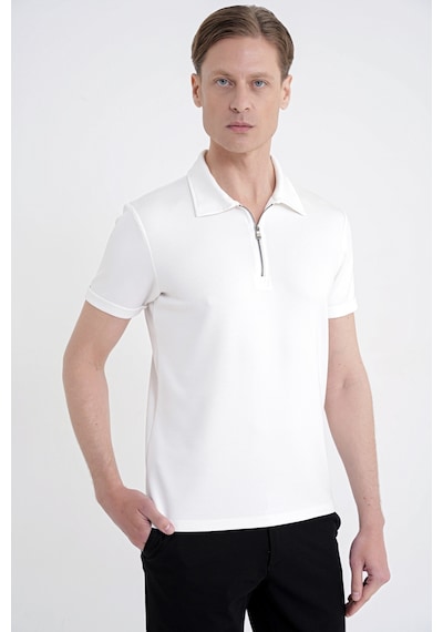 Efor Slim Fit Esnek Pamuklu Fermuarlı Ekru Polo Yaka Tişört Ts 926