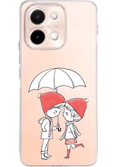 Vivo Y28 İle Uyumlu Aşk Baskılı Tasarım Kamera Korumalı Şeffaf Silikon Kılıf Şeffaf