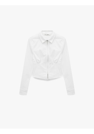 Koton Slim Fit Uzun Kollu Korse Görünümlü Fermuarlı Crop Gömlek Beyaz 7wal60007ıw