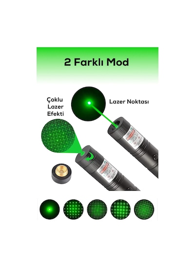 10 Km Menzilli Şarj Edilebilir Yeşil Lazer Pointer Seti - 5200mah Çift Bataryalı & Güvenlik Kilidi Siyah