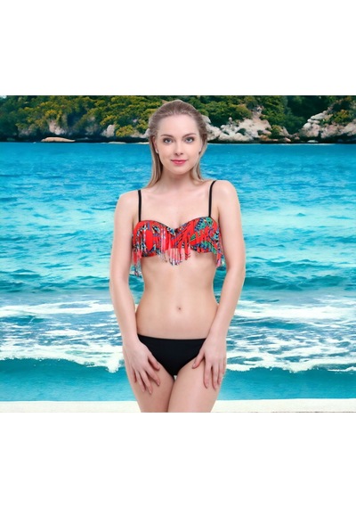 Shopiolog Desenli Püsküllü Straplez Bikini